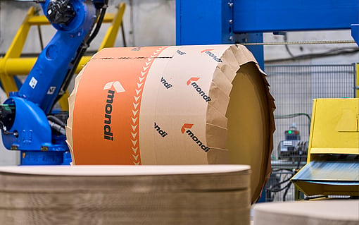 A roll of freshly produced paper ready for converting into packaging materials.