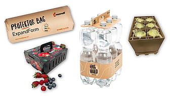 Mondi’s 2024 WorldStar Award-winning products including Hug&Hold drinks packaging displayed on a white background