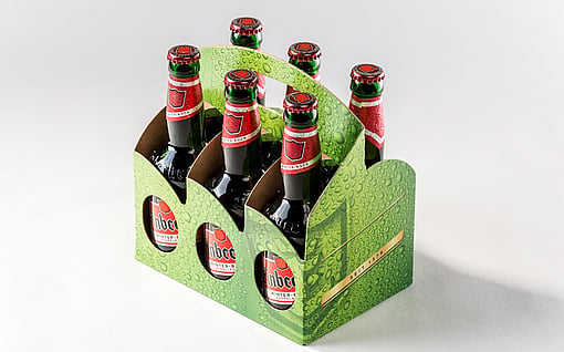 Printed packaging for beer bottles.
