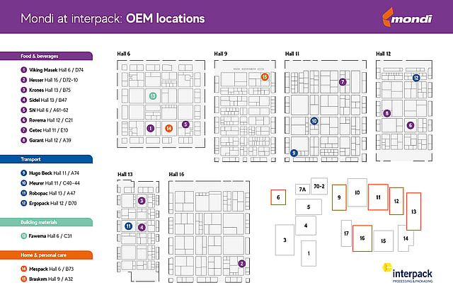 Floor plan visual of Interpack 2026 where customers can see the locations of the different OEMs