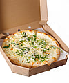 A pizza box with a pizza.