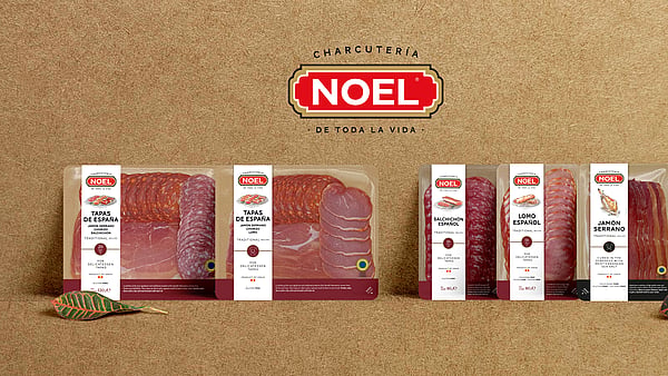 packages of meat lined up against a brown background