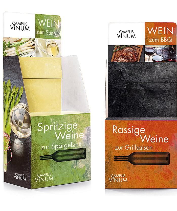 Branded displays for bottles.