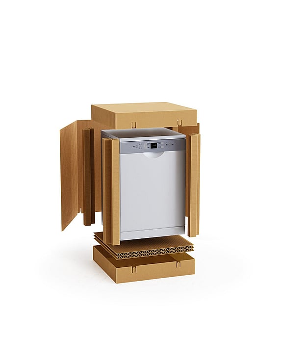 An animation showcasing Mondi's Snug & Strong solution, illustrating how corrugated board can replace polystyrene (EPS) in the packaging of white goods.