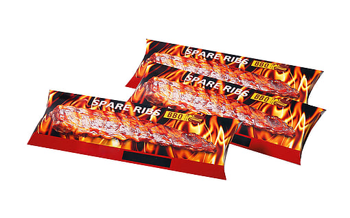Spare ribs packaging made from plastic-free material.