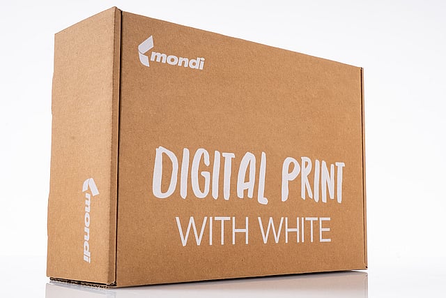 brown box with white printing
