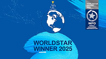 Logo for WorldStar Award winner 2025. A blue planet earth set on a blue background with lighter blue brushstroke.
