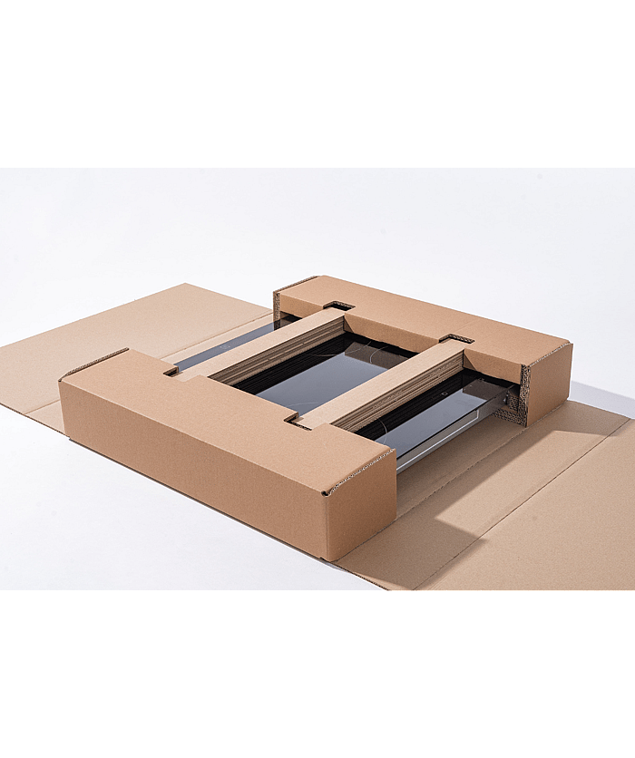 Packaging for ovens or hobs made from corrugated cardboard.