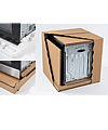 Illustration of a sustainable packaging solution that replaces polystyrene (EPS) with corrugated cardboard.